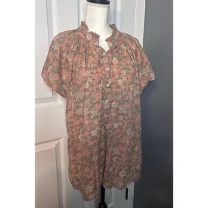 Victoria Dunn Pink Floral Short Sleeve Ruffled Blouse
